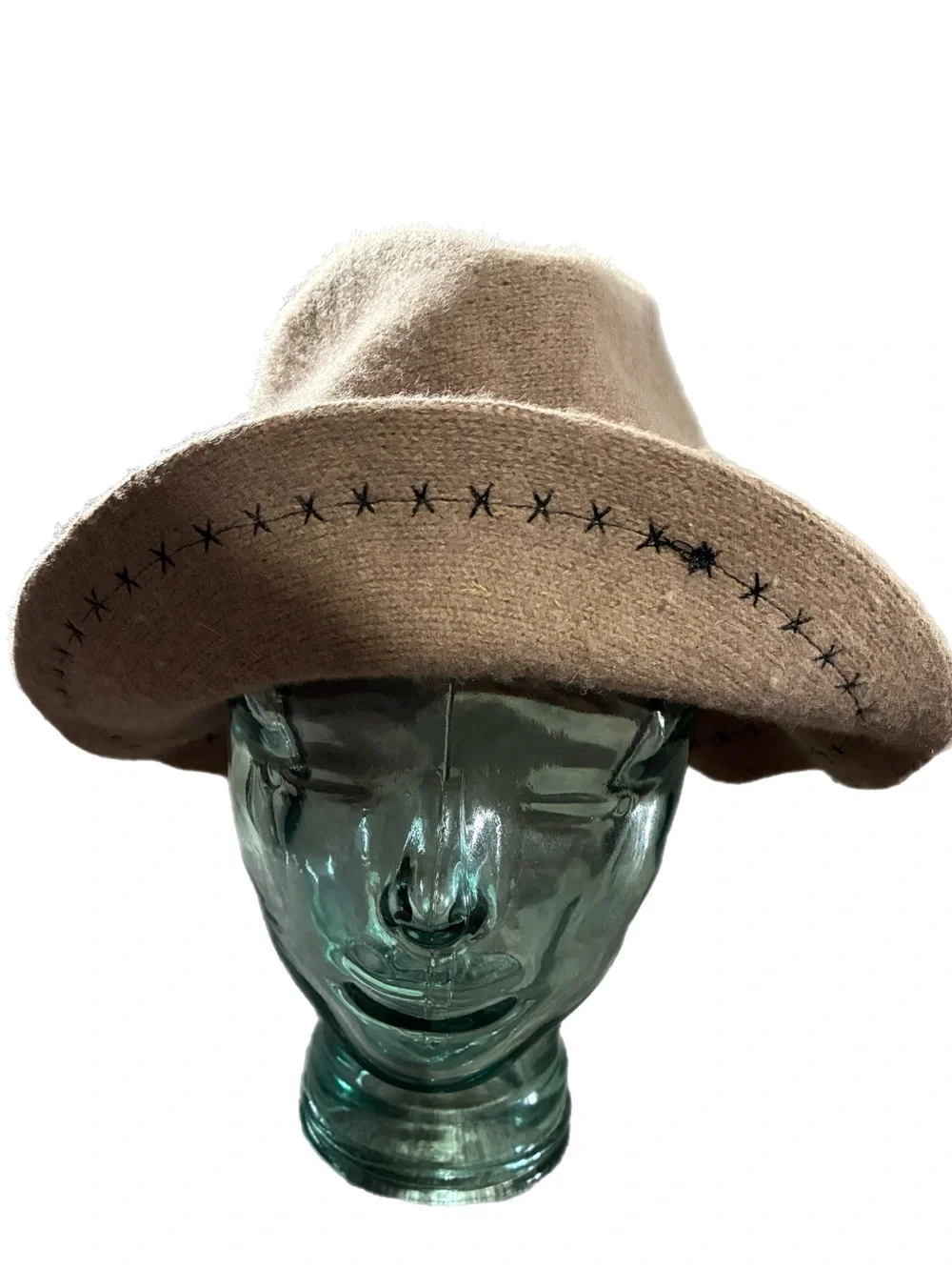 100% Wool Beige Bucket Hat Decorative Stitching Slouchy Vacation Moldable 7 1/8